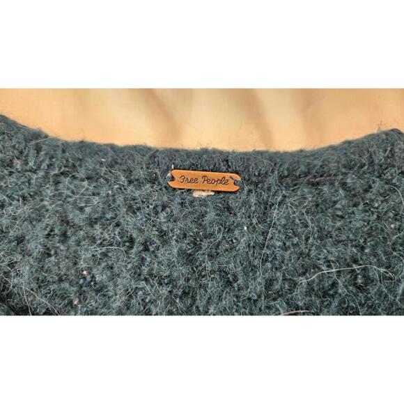 Free People Women's Lofty Alpaca Wool Blend V-Neck Blue Teal Sweater - Picture 6 of 6